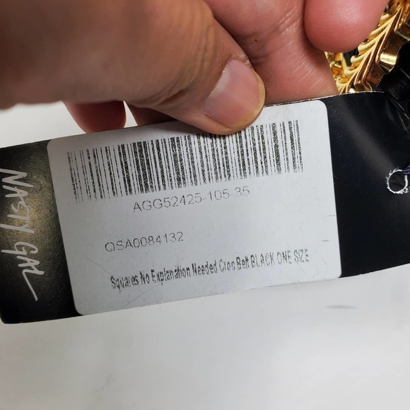 Nasty Gal Croc Black Faux Leather Belt New With Tags Gold Tone Buckle - Picture 4 of 7